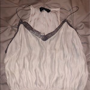Grey lace white tank top